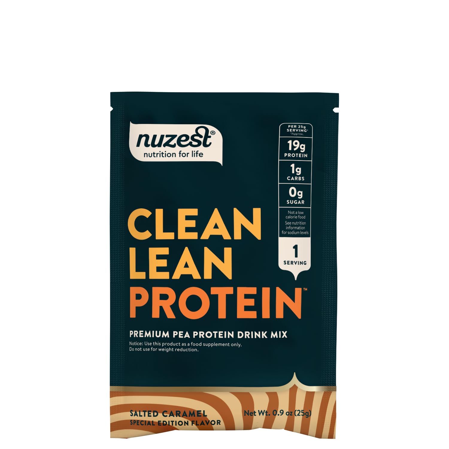 NuzestVegan Pea Protein Powder - Clean Lean Protein, Premium Plant Based Protein Powder, Dairy Free, Gluten Free, GMO Free Protein Shake (1 Serving (Pack of 1), Salted Caramel)