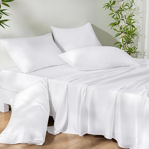 Miniatura 7 de PHF Juego de sábanas refrescantes de 6 piezas, 100% rayón derivado de bambú para los que duermen con calor, banda elástica más ancha y bolsillos de
