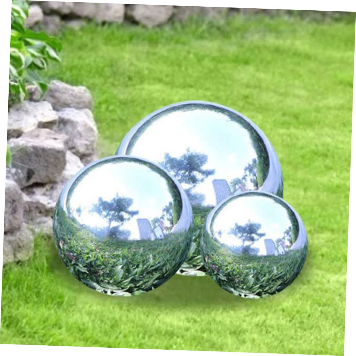 TEHAUX Sfera Riflettente Argentato in Acciaio Inossidabile da Giardino Finitura Lucida Palla Specchiata e Design Semplice per Decorazione Esterna Elegante