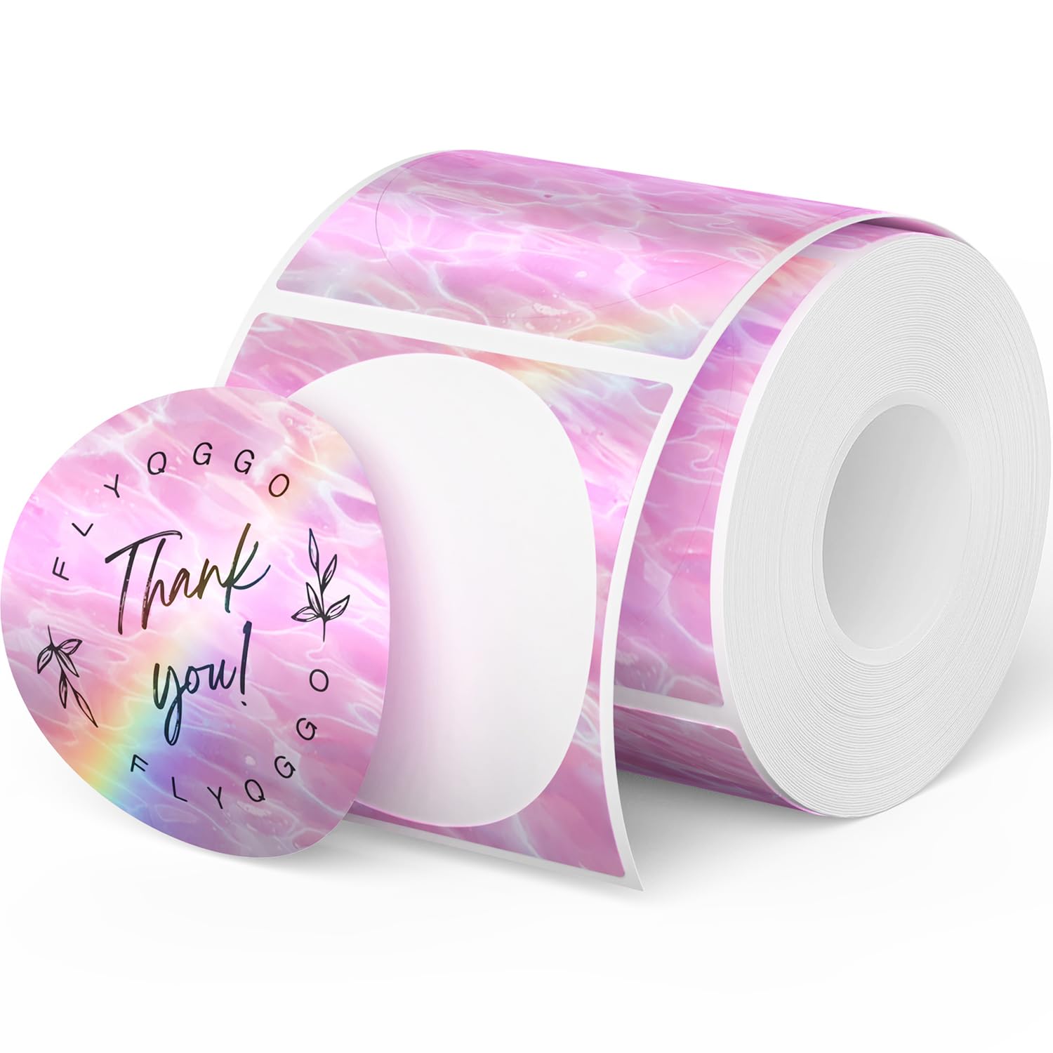 FLYQGGO 2-Inch Holographic Thermal Stickers - Rainbow Glitter Finish, Water-Proof & Tear-Resistant Label, No Residue Removable Label for Price/Name