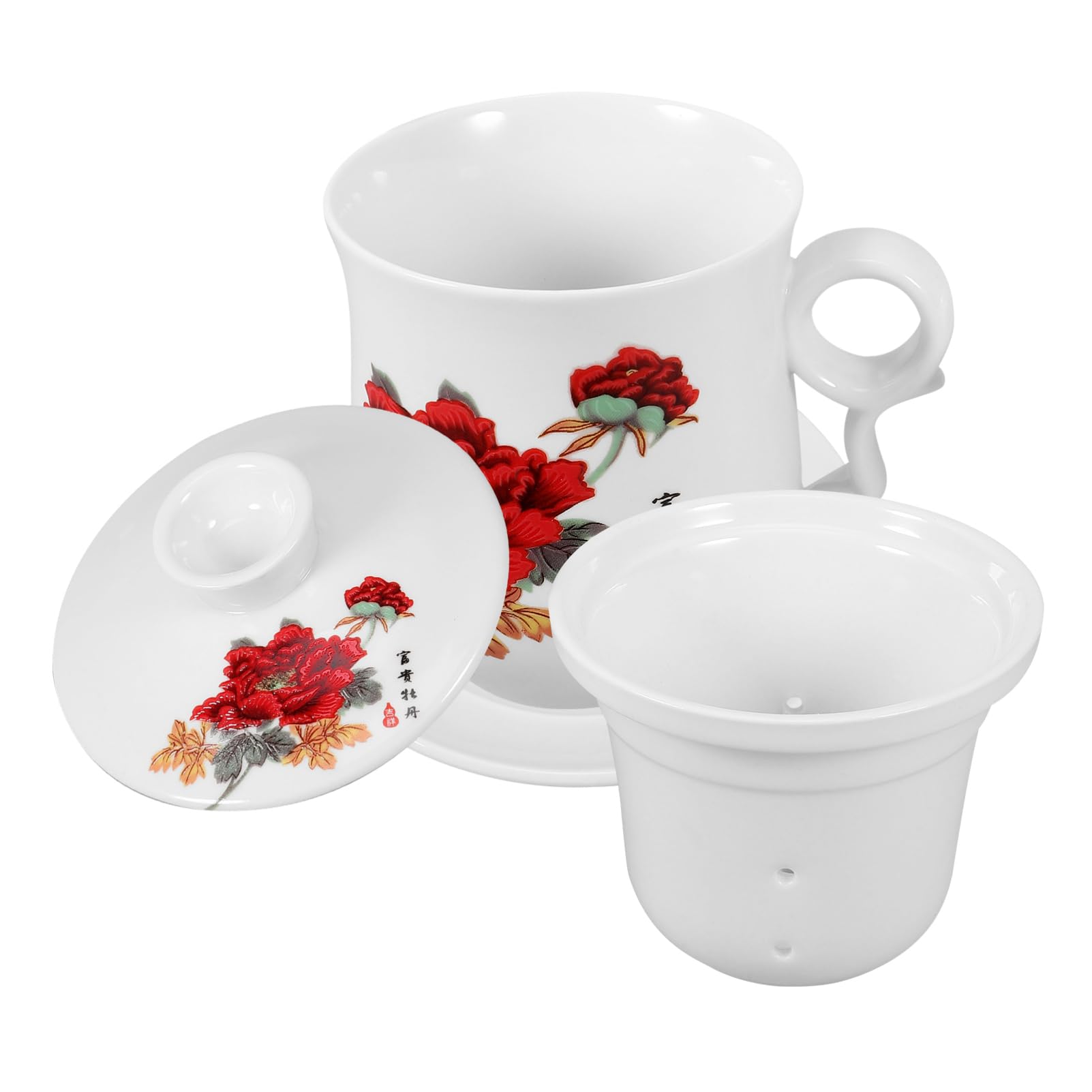 Zerodeko Tasse à Thé et Soucoupe avec Infuseur en Céramique Blanche 320ml Surface Lisse pour Boire Thé aux Fleurs à Bureau