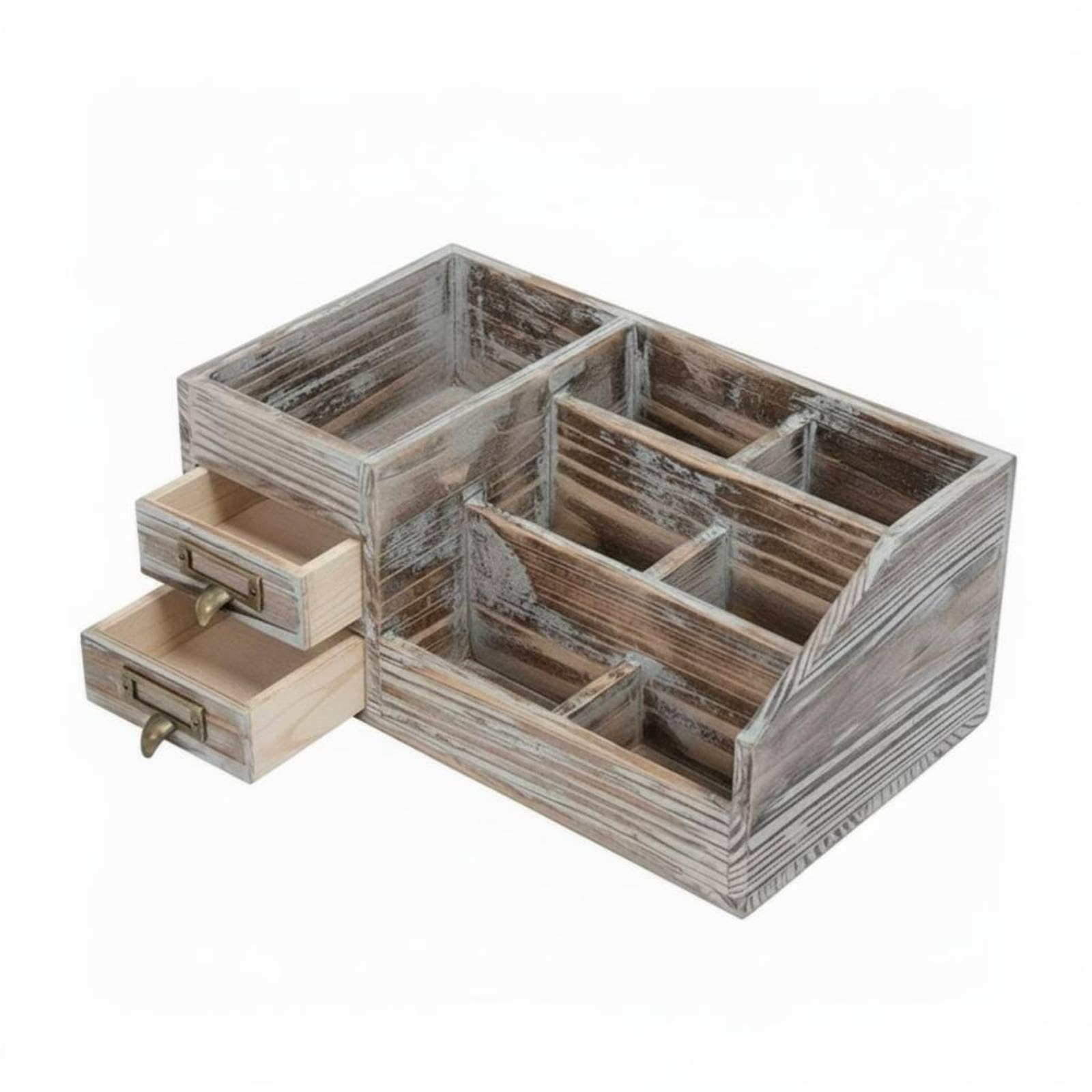 Organizer da Scrivania in Legno Contenitore Portadocumenti Cassettiera Portapenne con 6 Scomparti E 2 Cassetti con Portaetichette Adatto a Studio, Bianco Vissuto