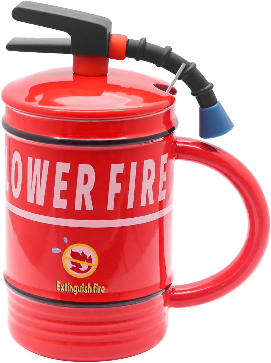 ShawFly Fire Extinguisher Coffee Mug, Creative Funny Ceramic Cup, Personality Mug Gift Mug, City Fire Brigade Gift Funny Gift for boy Girl Firefighters Men Father (Red)