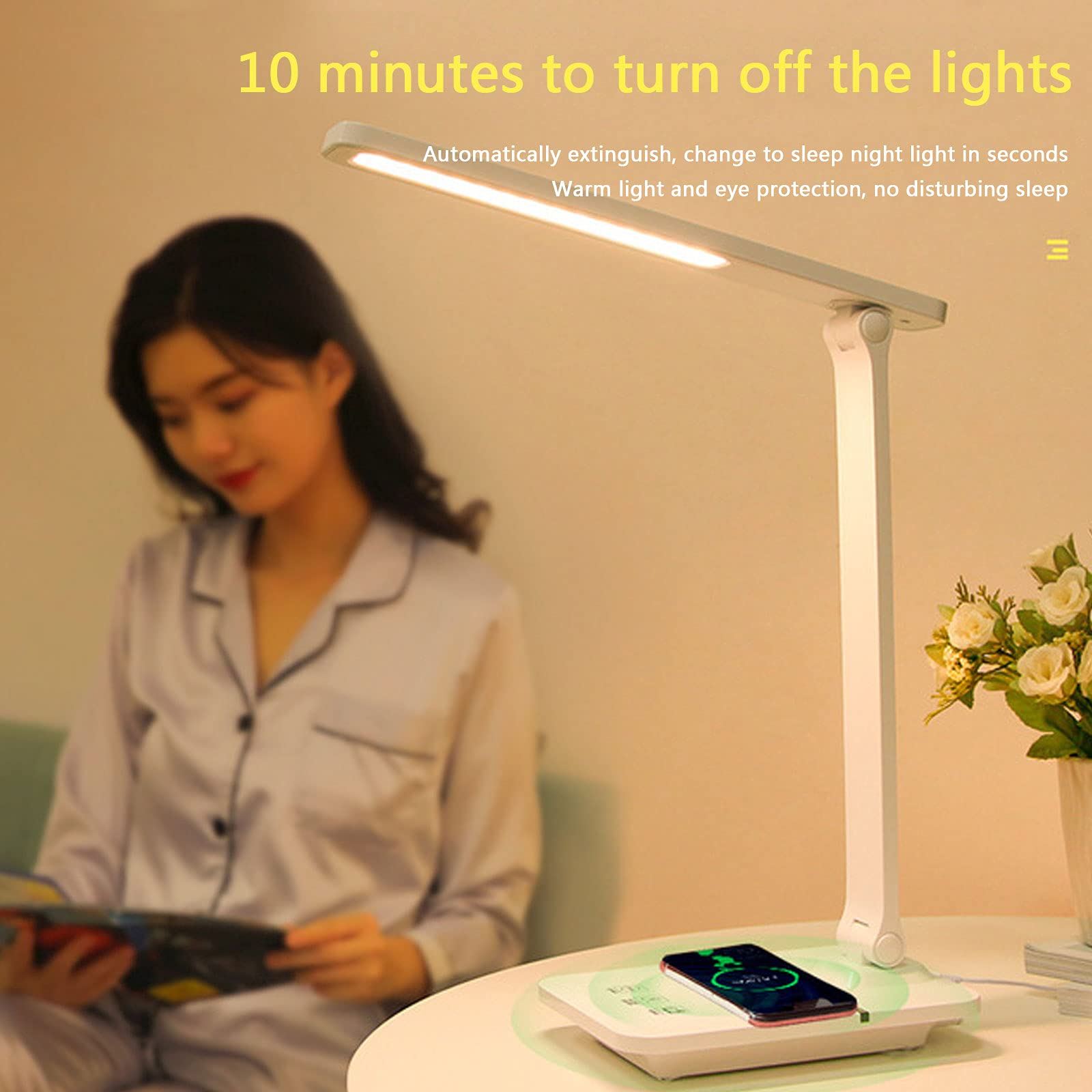 Lampa Biurkowa Led Przyciągające Wzrok Lampy Stołowe Z ładowaniem Usb, Wbudowaną ładowarką Bezprzewodową, 3 Poziomy Temperatury Barwowej Do Biura Domowego/Użytku Domowego/Nauki/Odczytu