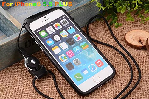 Feelglad Bumper Frame Protection Shell Case with Adjustable Detachable Neck Lanyard GEL Hanging Neck Strap Lanyard Holder for Iphone 6 Plus 5.5 Inch (C-for Iphone6 5.5-black)