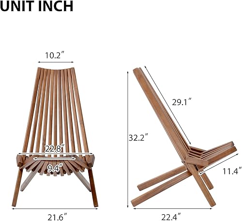 Miniatura 2 de Silla de madera plegable para exteriores, moderna silla Adirondack de madera, silla de cuerda con fácil de montar para patio, porche, césped, jardín