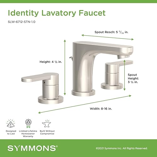 Miniatura 5 de Symmons SLW-6712-STN-1.0 Identity Grifo de baño de 2 manijas con montaje de drenaje en níquel satinado (1.0 GPM)