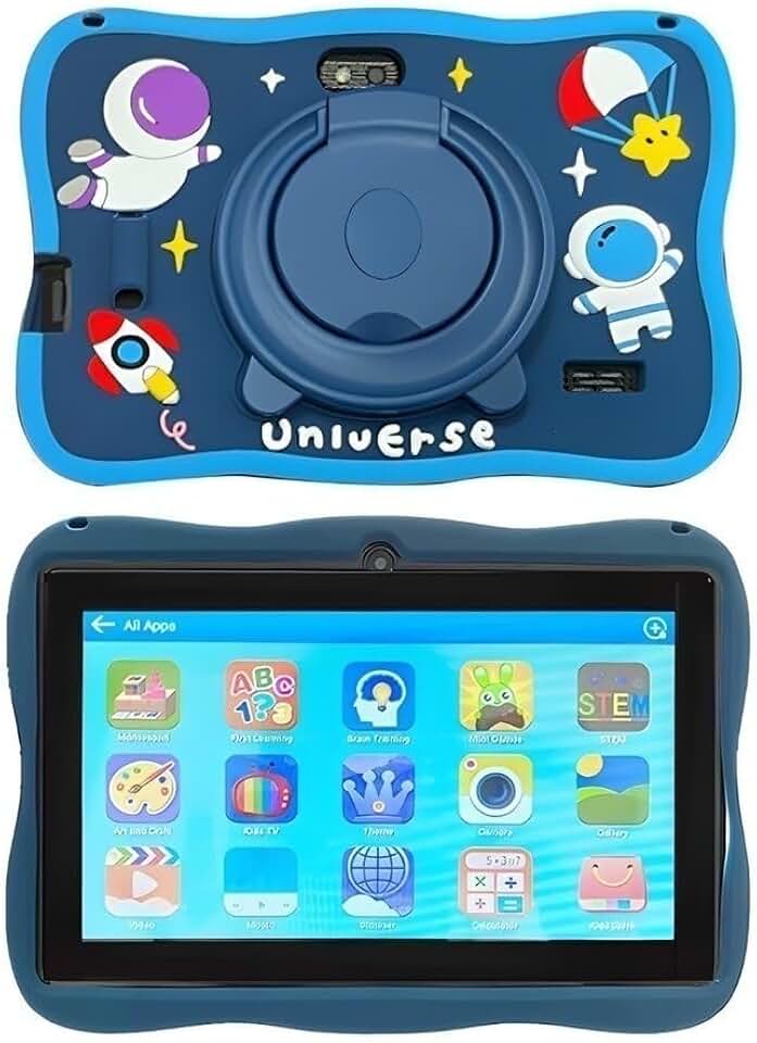ANJGG Tablet Educativo Infantil Android 13 Tela HD 7 Polegadas com Proteção Anti-Queda Tela HD 7 Polegadas 60GB de Memória (Azul)