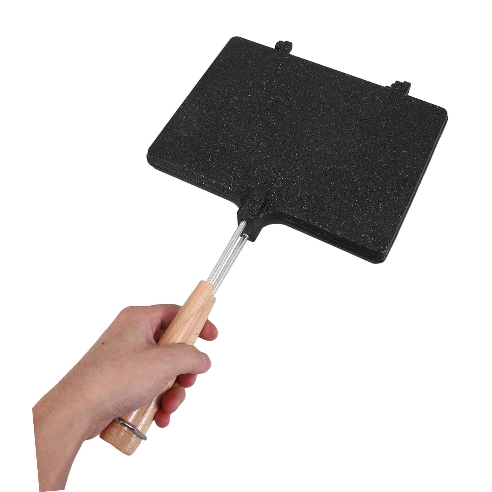 Sandwichera Plegable de Doble Cara Superficie Antiadherente y Aleación de Aluminio Ligera para Desayuno y Camping en Color Negro