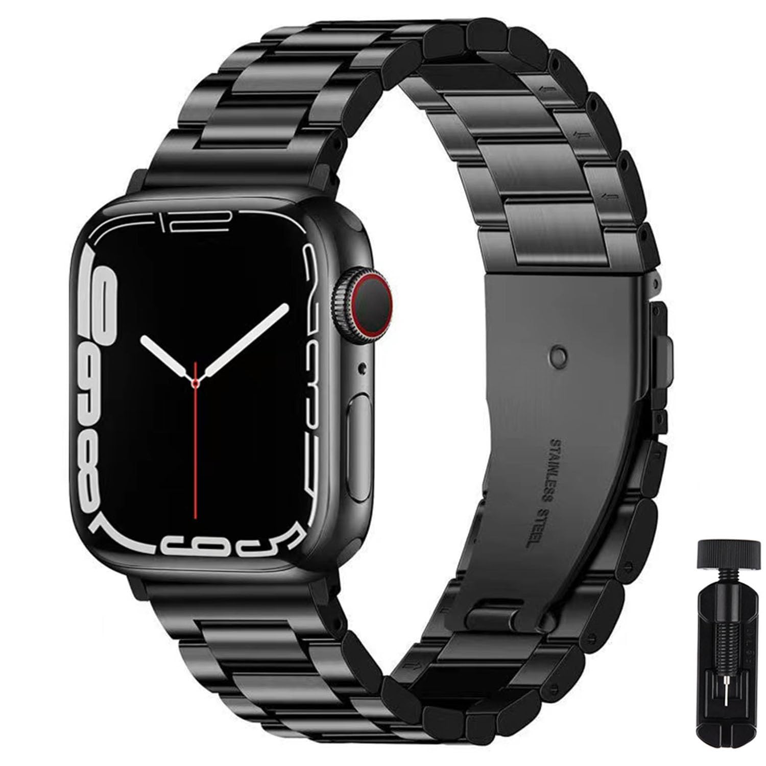 Compatible with Apple Watch Bands 46mm 45mm 49mm 44mm 42mm, Men Women Stainless Steel Strap for iWatch Ultra 3 2 1 Series 11 10 9 8 7-1 SE3, Black