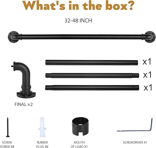 Miniatura 4 de Barra de cortina industrial negra para ventanas de 28-48 pulgadas - Barra rústica de 1 pulgada para uso en interiores o exteriores, ajustable de 28