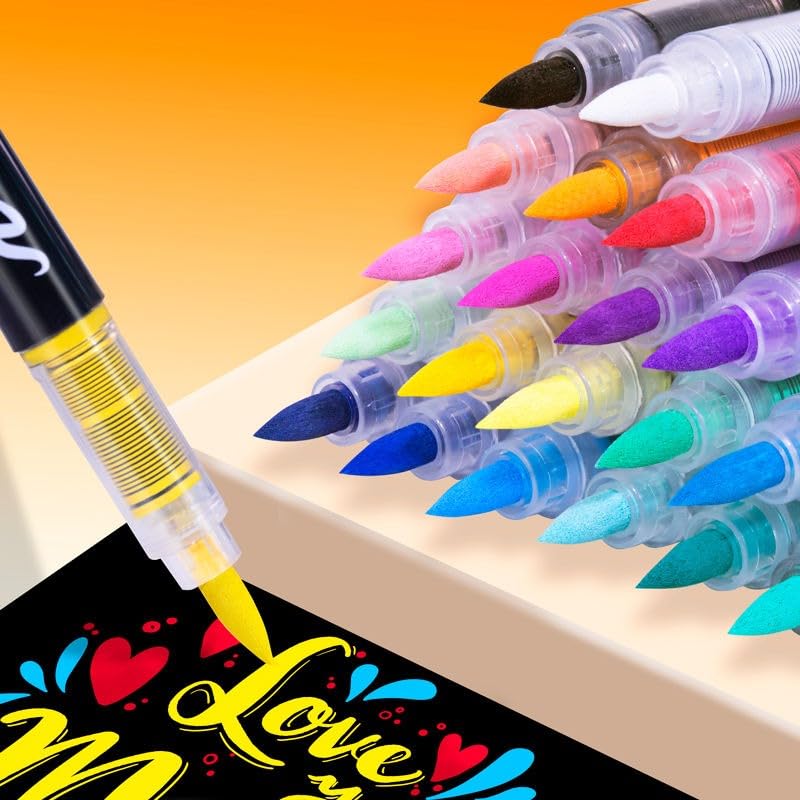 Image of Acrylic Paint Markers Brush Tip Set, Direct Liquid Ink Paint Pens for Rock Painting, Canvas, Wood, Glass, Ceramic, Fabric, Stone & Plastic, Quick Dry Markers (281 Acrylic Brush Marker 36Pic)
