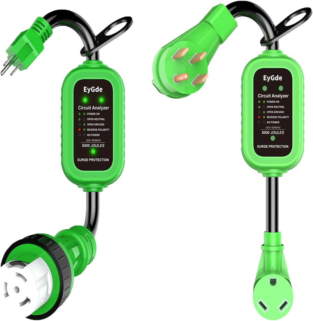 EyGde 50 Amp to 15 Amp 110V RV Adapter with Twist Lock+ 50 Amp to 30 Amp RV Adapter with Surge Protector 5000J, Circuit Analyzer Voltage Protector for Camper Travel Trailer