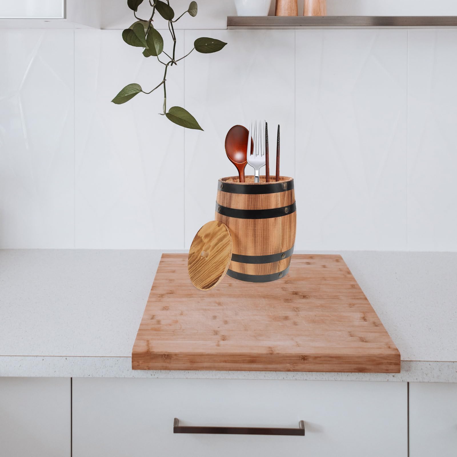 SHINEOFI Soporte de Madera Vintage Diseño Rústico para Utensilios de Cocina , Cubo Portátil y Almacenamiento Fácil para Palillos y Cubiertos en Oficina o Cocina
