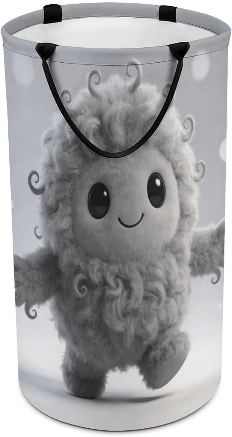 Grey Villi Laundry Hamper with Handles Waterproof Collapsible Laundry Basket Large Lightweight Round Dirty Clothes Hamper for Home Dorm Bathroom Decor