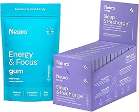 Neuro Energy & Sleep Bundle – Energy & Focus Gum (Peppermint, 90 Count) + Melatonin Sleep & Recharge Mints (Mixed Berry, 144 Pieces) – Daytime Focus & Nighttime Rest Support