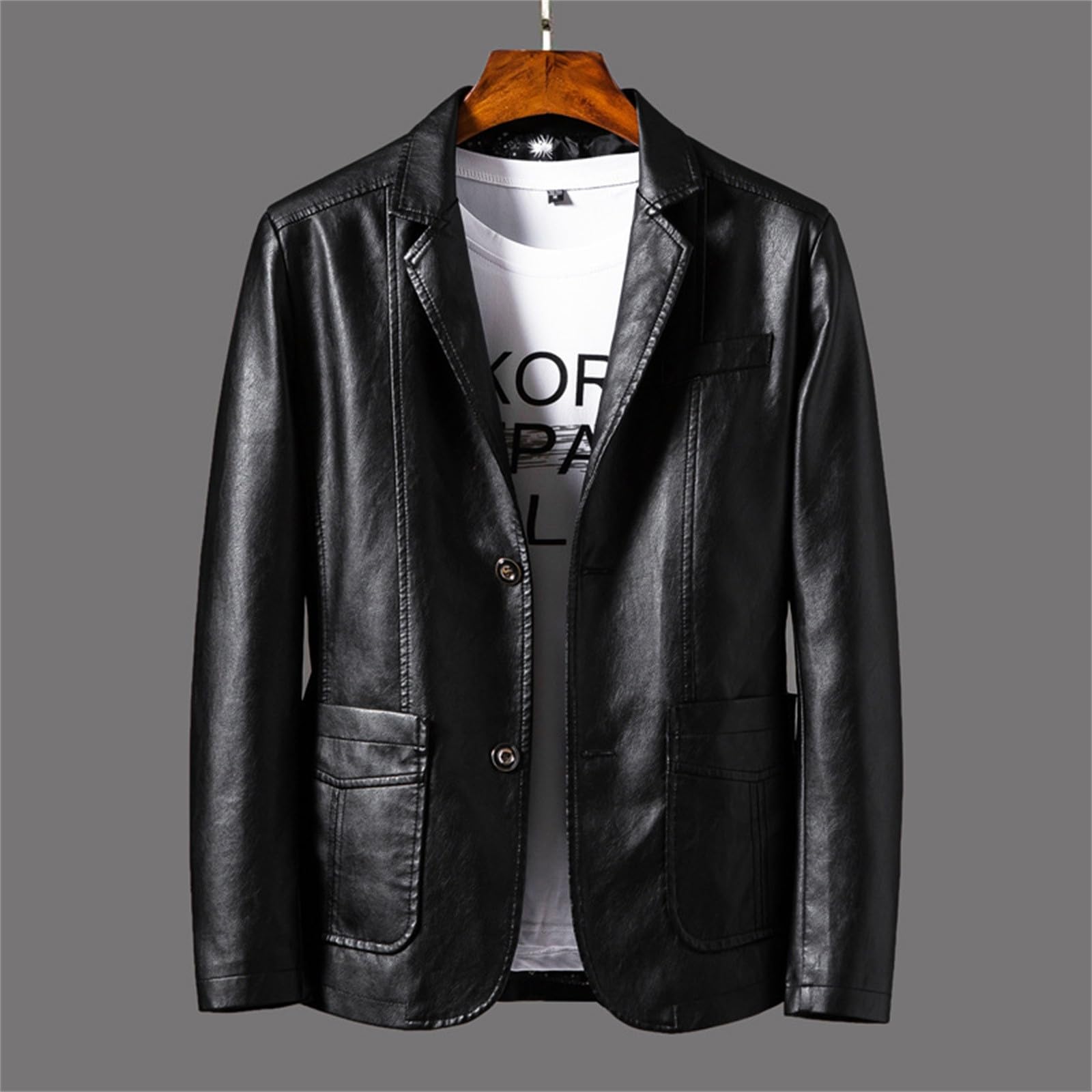Herren Leder-Sakko Anzugjacke Herbst Winter Lederanzug Outwear Mantel