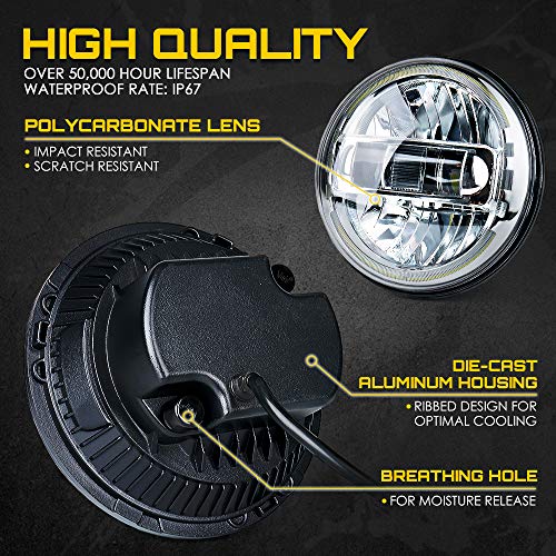 Image of Xprite 7 inch LED Halo Headlight Compatible with 97-18 Jeep Wrangler JK, Chrome