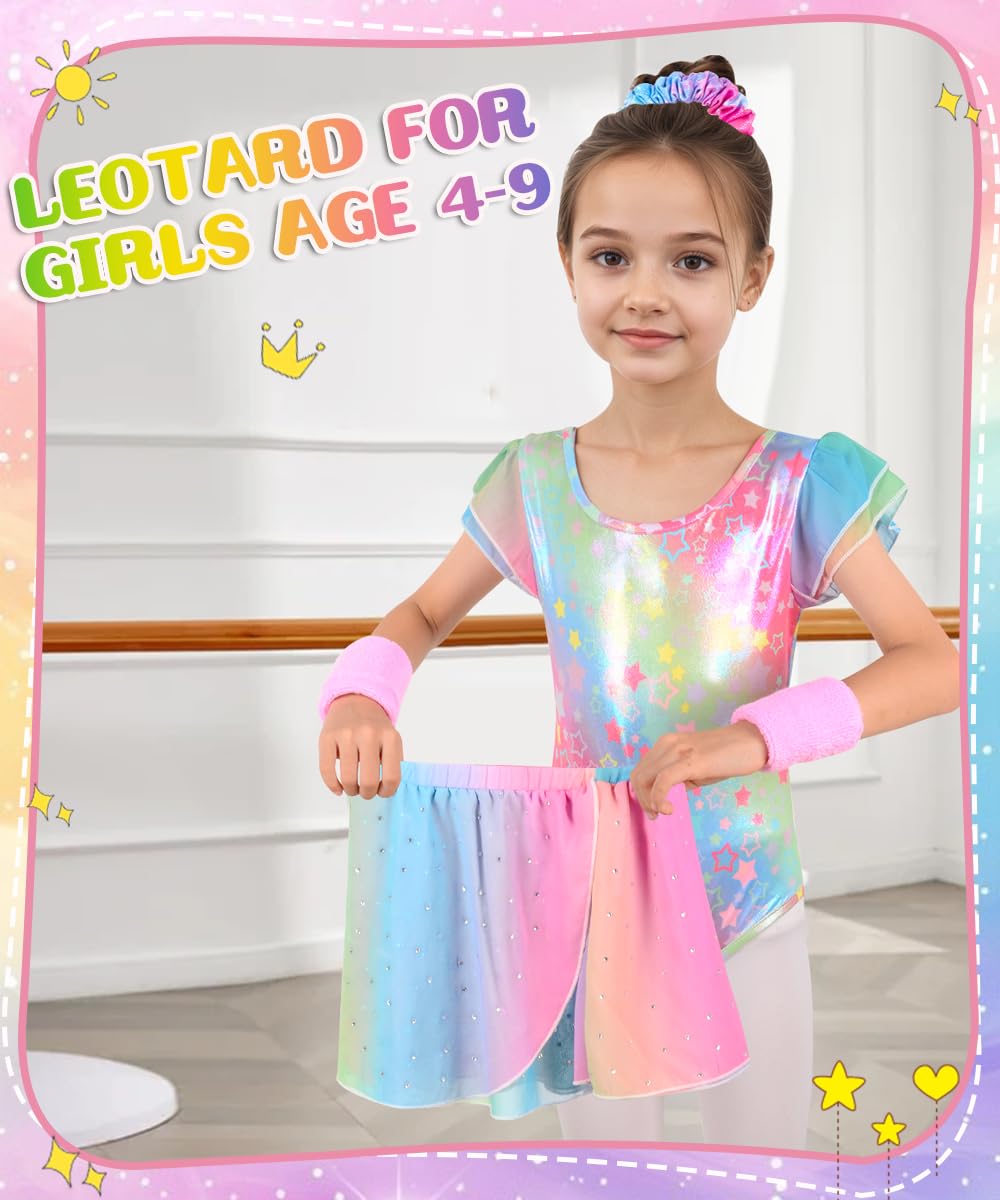 Maillot Gimnasia Rítmica Niña Conjunto 5 Piezas Sin Mangas Falda Cinta Cabello Muñequeras Ballet 4-9 Años