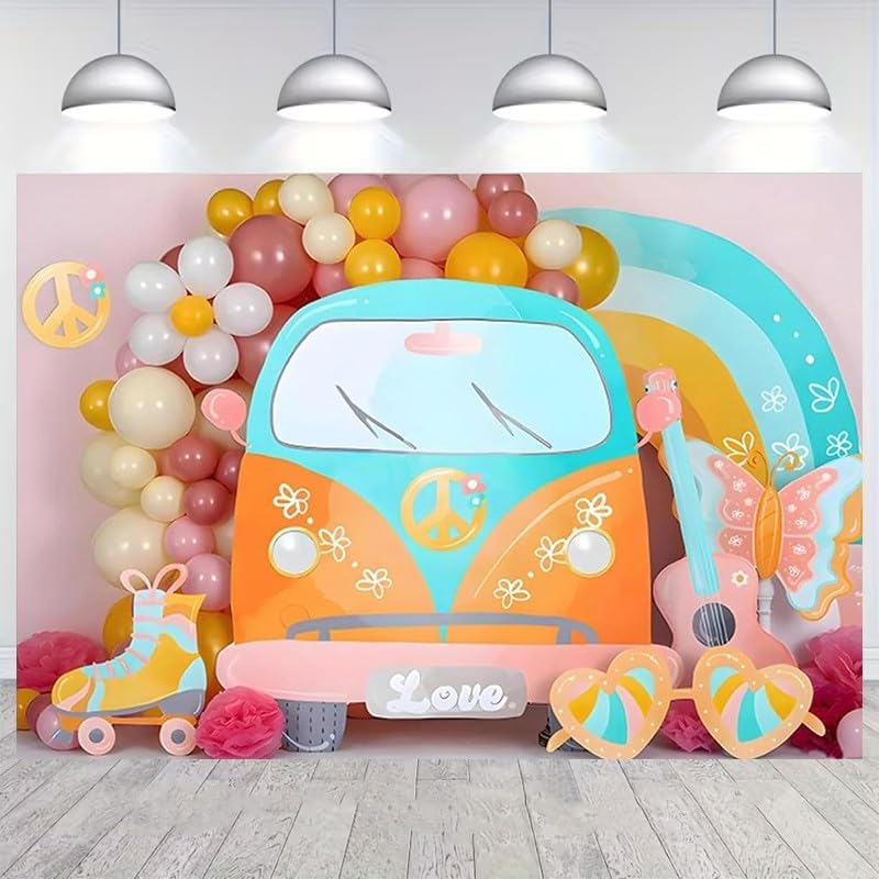 KGXUELING Groovy Rainbow Multi-Colored Birthday Party Photography Background Boho Daisy Peace Love Decoration Hippie 70's Kids Baby Shower 1st