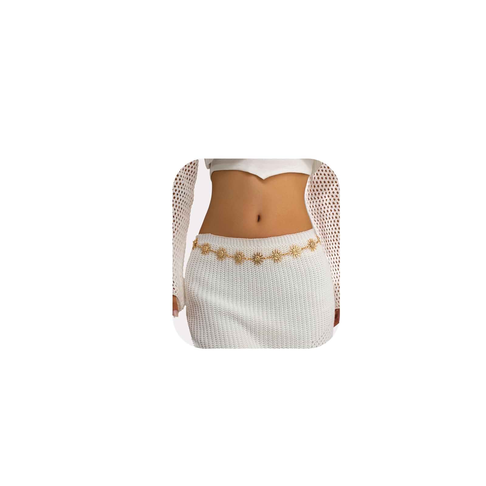 Metal Sunflower Waist Chain Belt Bikini Sun Waist Chains Jewelry Summer Beach Waist Belly Chain Adjustable Body Link Belt for Women