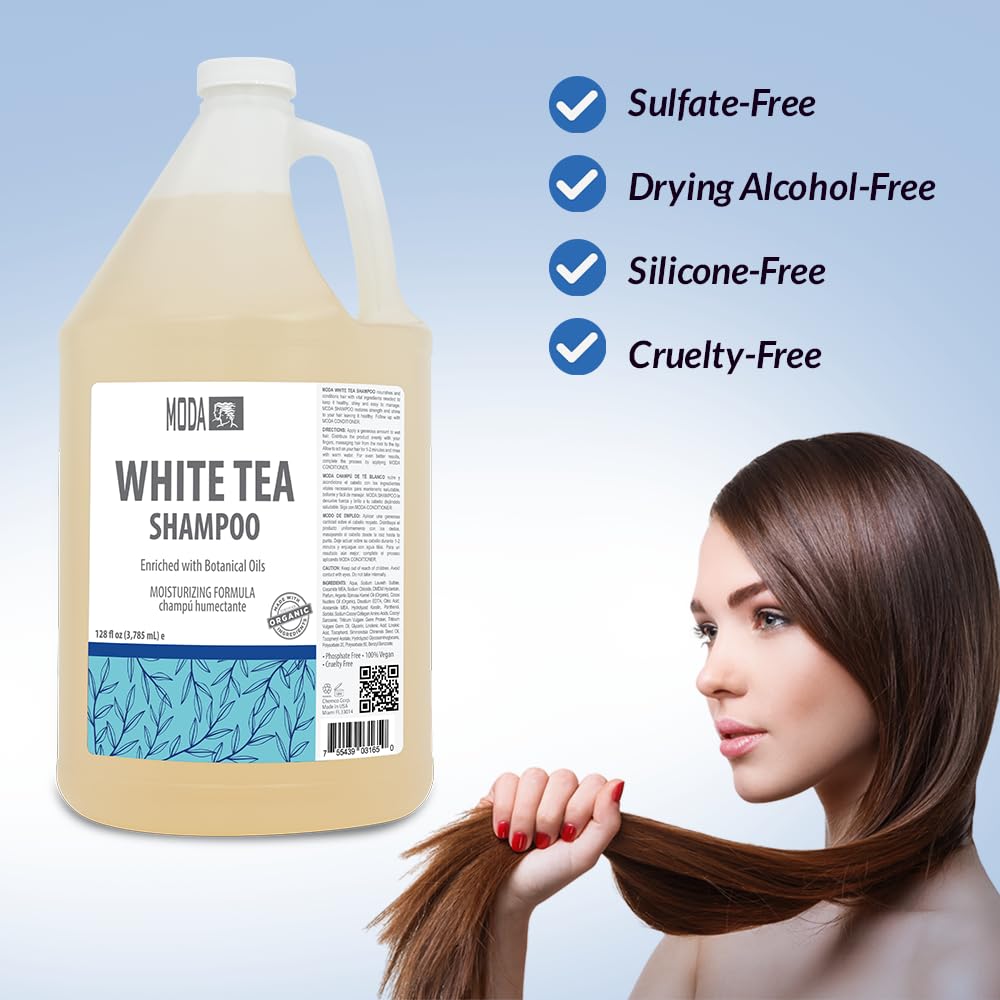 MODA Shampoo - Moisturizing Shampoo for All Hair Types, White Tea - 128Oz, Professional - Deeply Cleanses and Conditions, Strengthens, Restores and Shine your Hair - Image 6