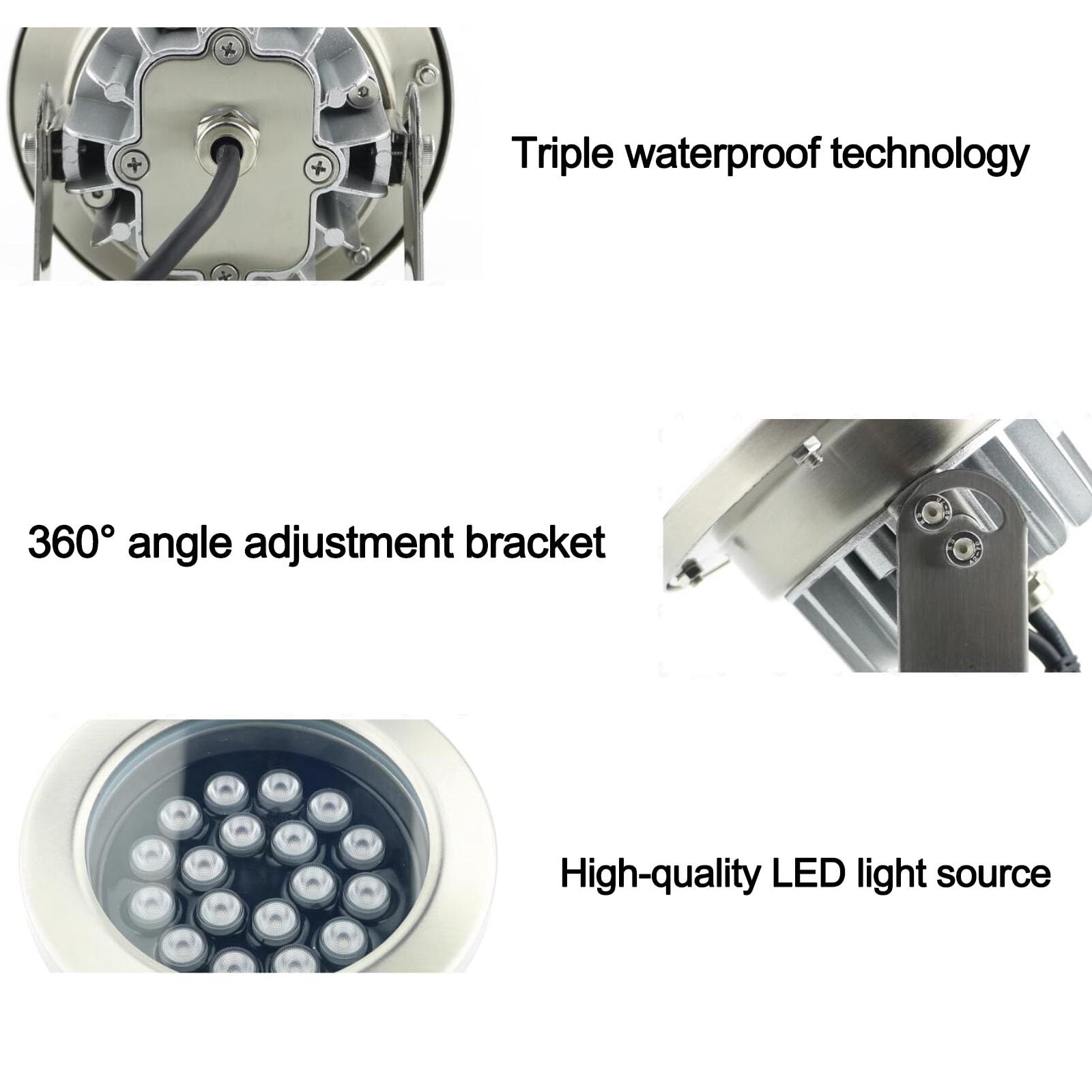 LlpsmengAE Fontana a LED sommergibile, Faretto for paesaggio subacqueo DC 24V, Proiettore impermeabile for esterno in acciaio inossidabile IP68, Regolazione dell'angolo a 360°(Cool White,24W)