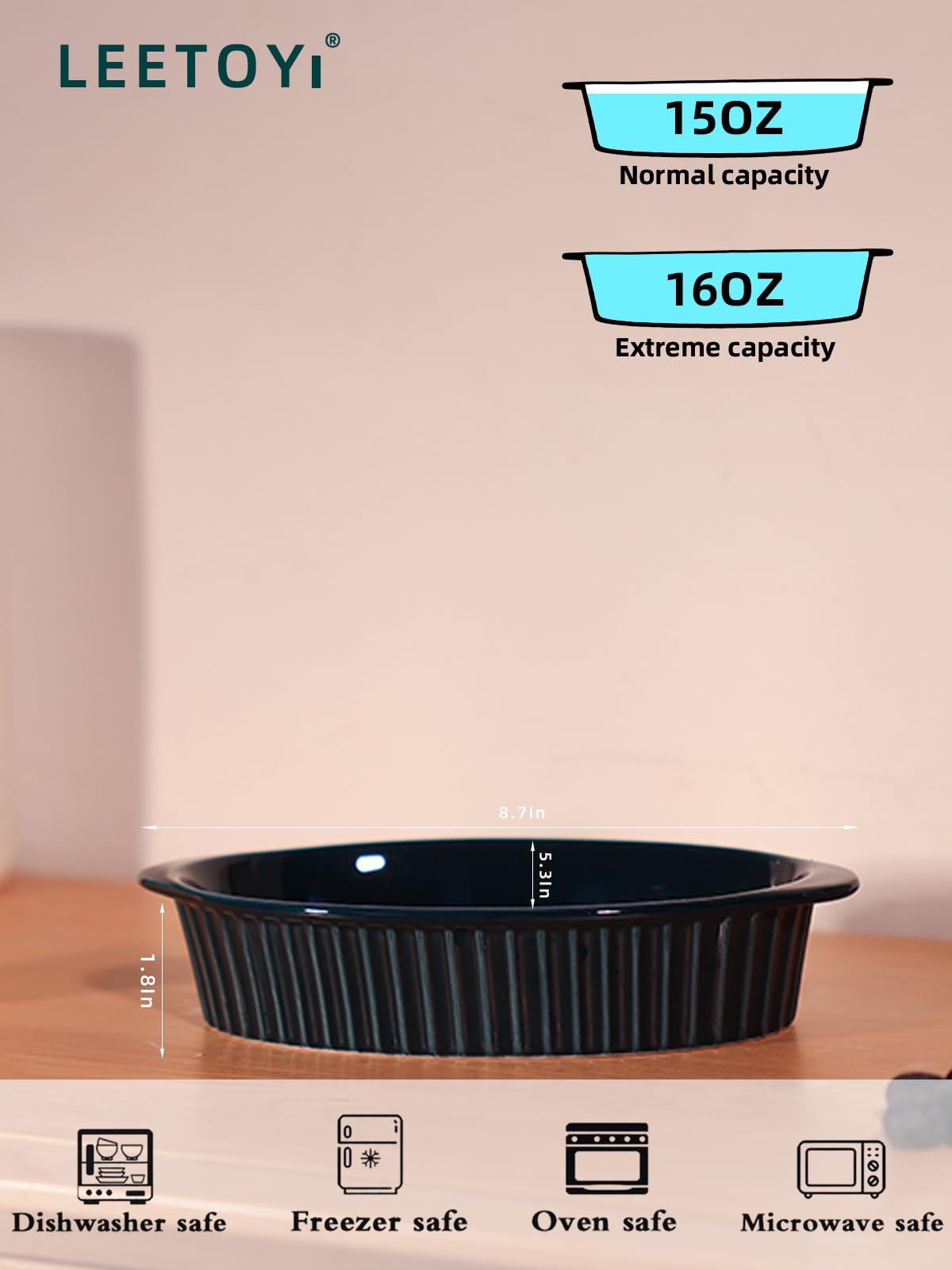 LEETOYI Porcelanowe małe owalne patelnie Au Gratin, zestaw naczyń do pieczenia dla 1 lub 2 osób, naczynia do pieczenia z podwójnym uchwytem do kuchni i domu, zestaw 2 (granatowy)