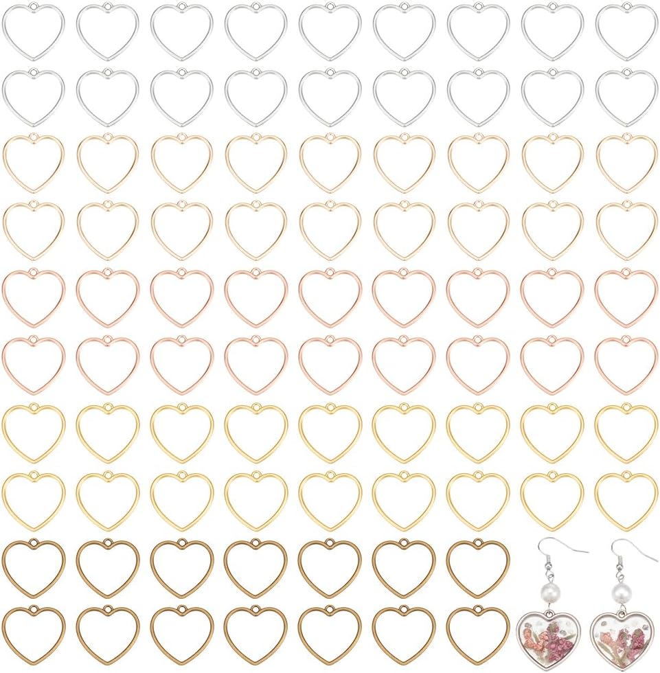 Amazon.com: PH PandaHall 100pcs 5 Colors Hollow Heart Charms, 1 inch ...