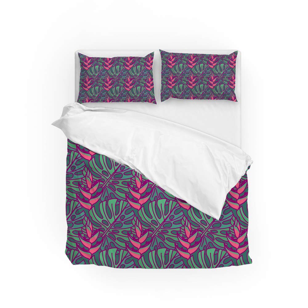 Linge de lit double motif fleurs tropicales vert entretien facile