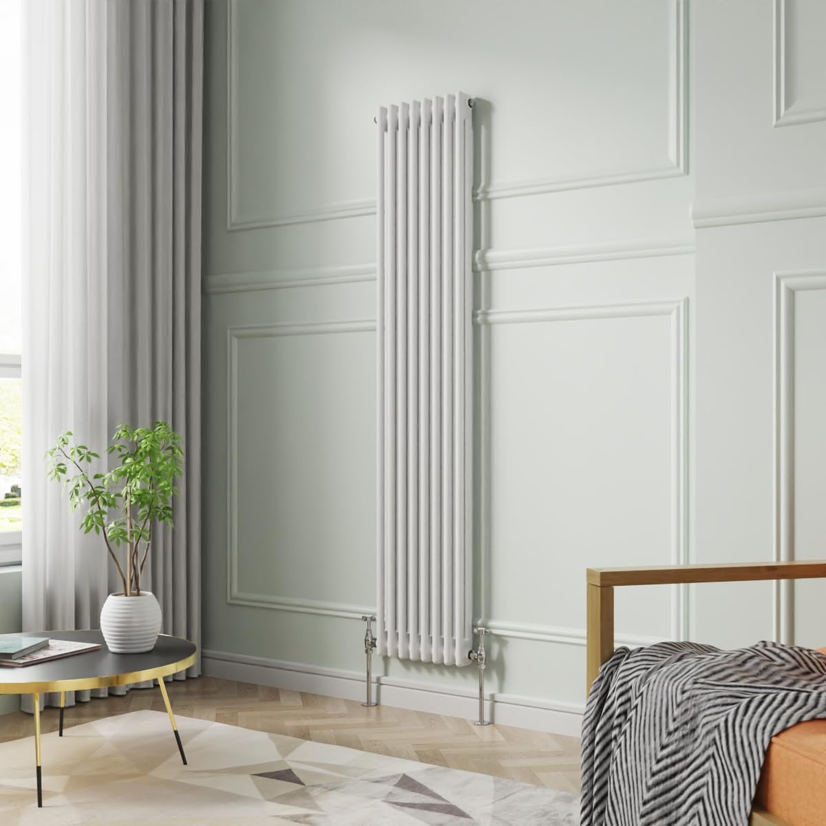 Nrg White 1800 X 380 Mm Gloss Vertical Cast Iron Radiator Double Panel