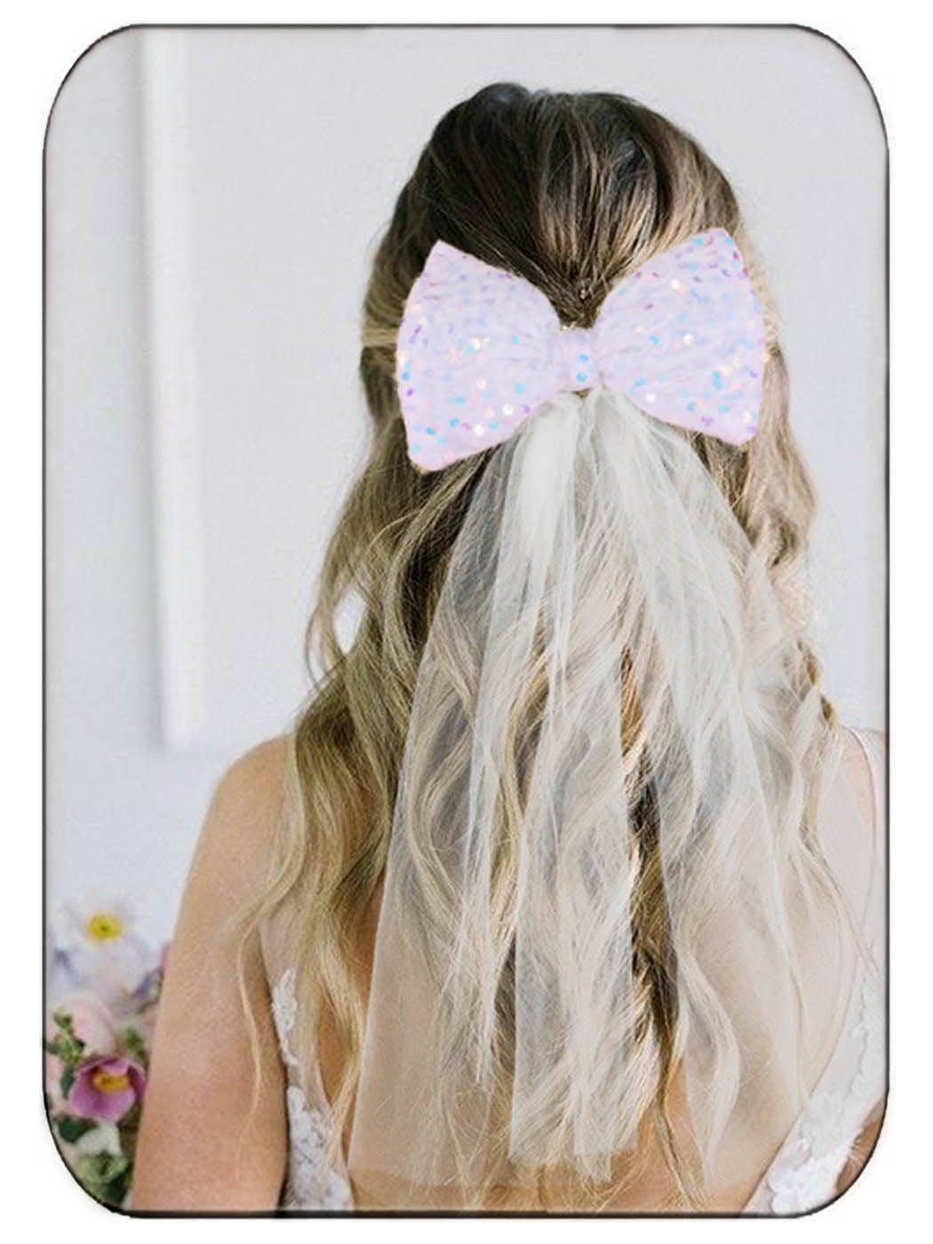 Beautyflier Wedding Bow-Knot Veil With White Pearls - 19x6.5 Inch Bridal Hair Accessory, Black