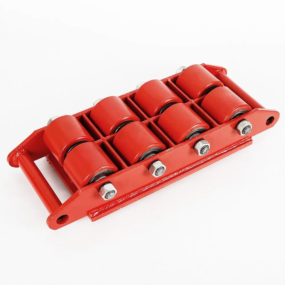 12T Red Moving Skate, Heavy Duty Industrial Machinery Skate Moving Equipment Cast Steel Machinery Mover con superficie antiscivolo, 8 ruote rotanti a 360°, per grandi oggetti pesanti