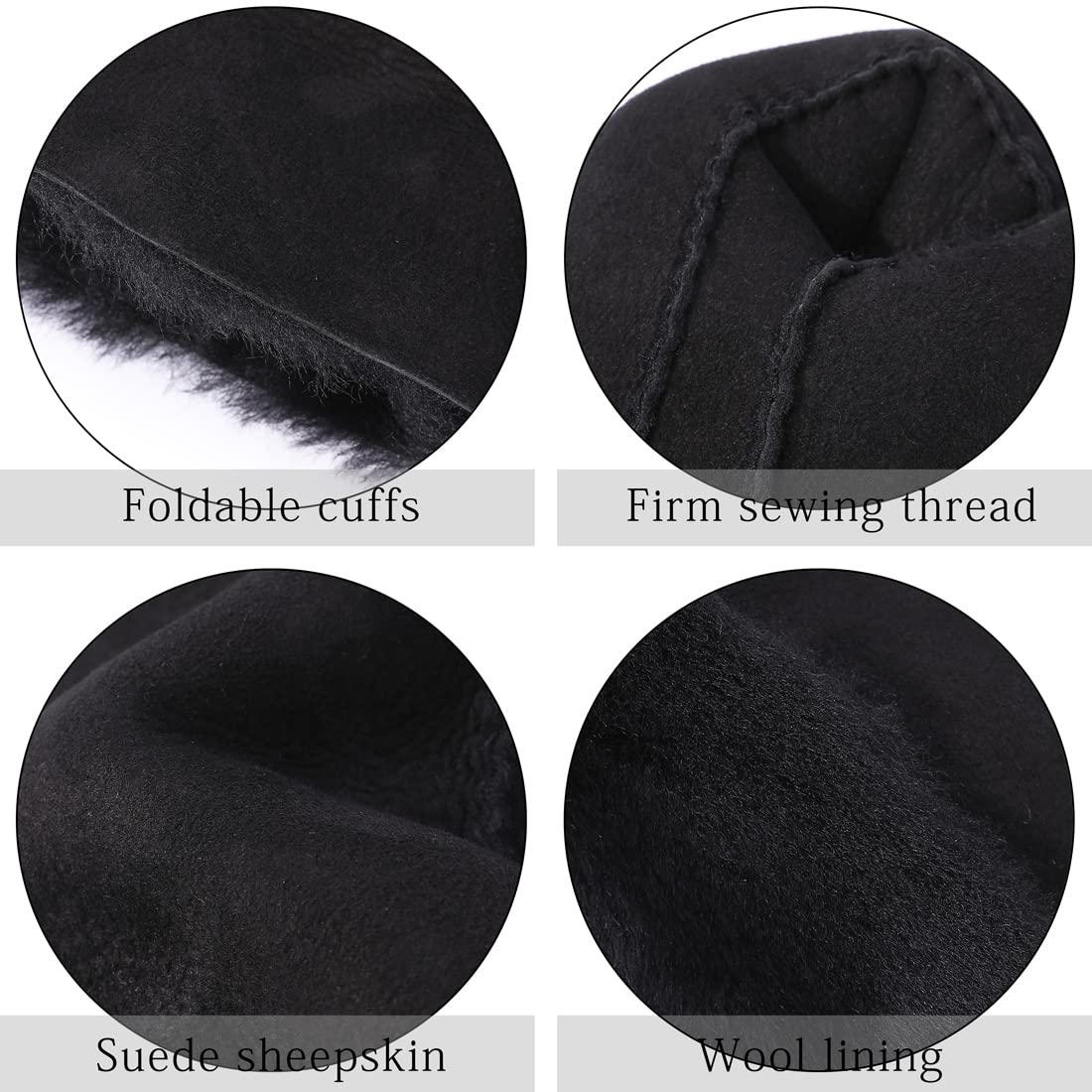 Harssidanzar Donna Guanti in pelle,Mitten pelle scamosciata calda di pecora Shearling Guanti in pelliccia Cuff KL026,Nero,taglia L