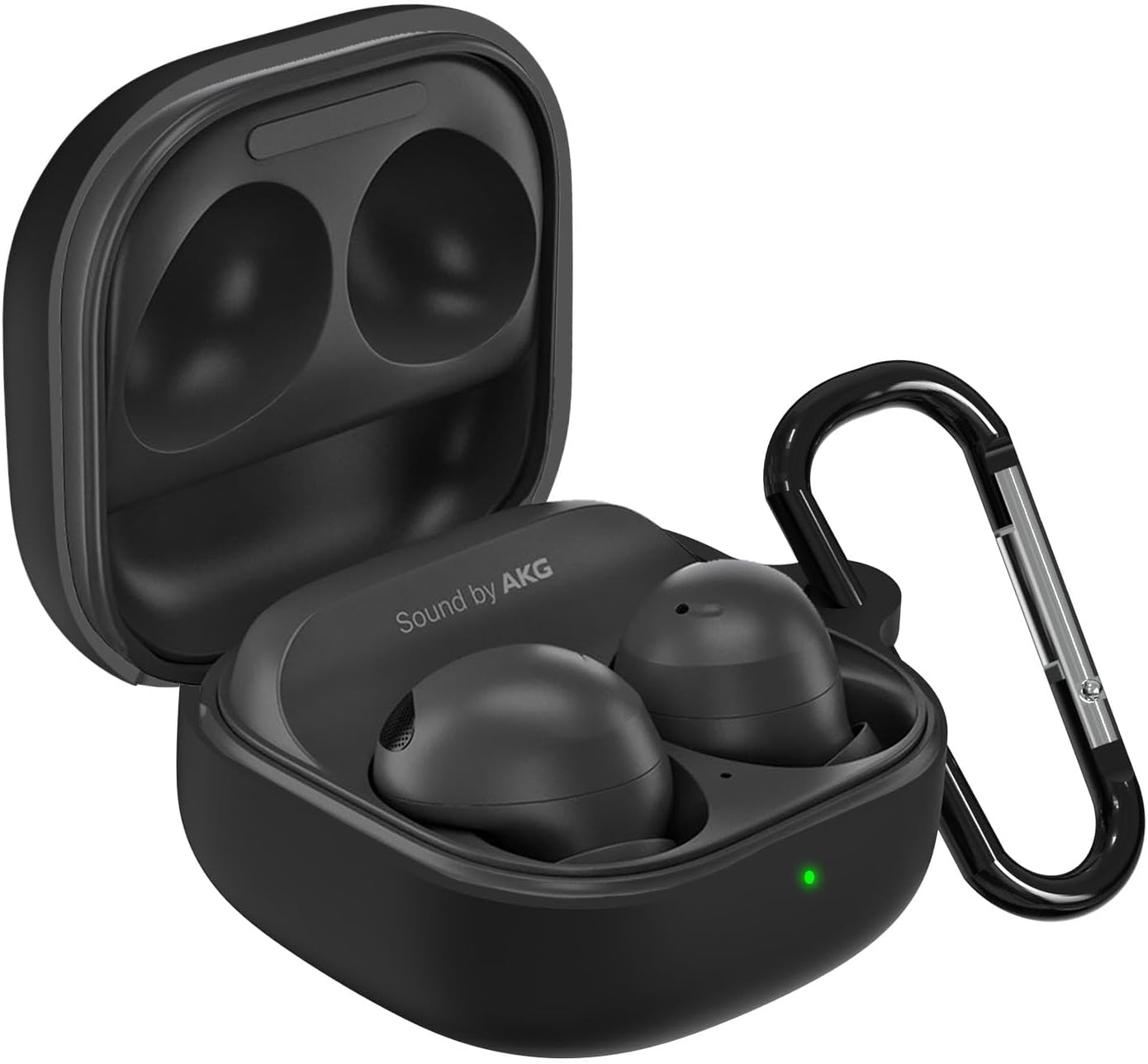 Sounce Earphone Case Cover Compatible for Samsung Galaxy Buds 2 Pro, Soft Silicone Skin Case Cover Shock-Absorbing Protective Case with Keychain [Front LED Visible](Black)