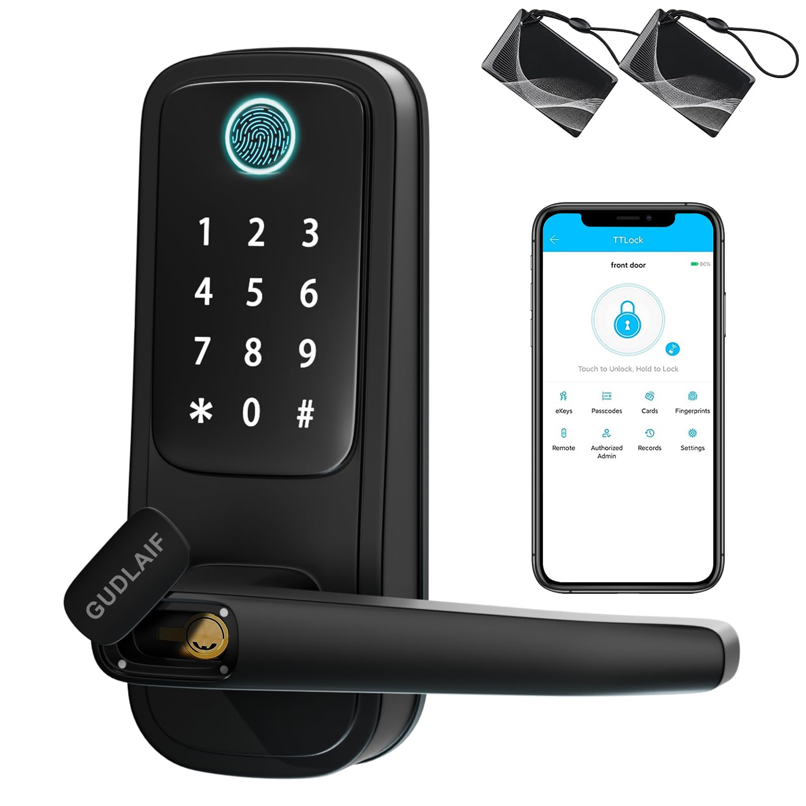 Photo 1 of GUDLAIF Smart Door Lock, 5-in-1 Keyless Entry Door Lock with Touchscreen Keypads, Digital Locks for Front Door, Fingerprint, Biometric, Wireless, WiFi, Electric, Fit for Home, Office, Hotel (Black)