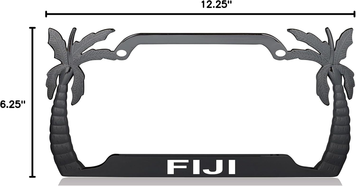 Fiji Palm Tree Design Black Metal License Plate Auto Tag Frame, T61