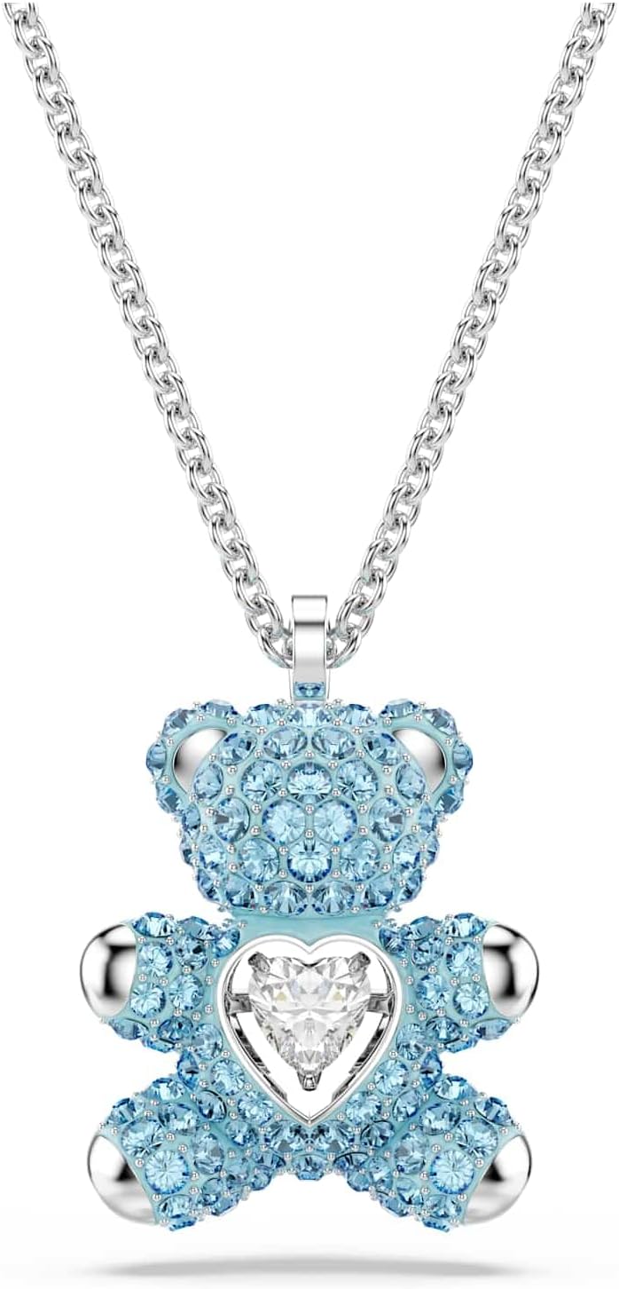 Swarovski Teddy pendant, Bear, Blue, Rhodium finish