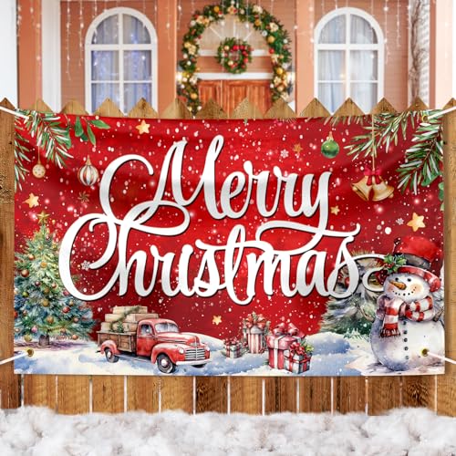 Image of Large Christmas Banner Decorations Red Flag Outdoor 72x44 Inch, Merry Christmas Gifts for Indoor Home House Decor Party Supplies, Yard Sign Background for Photography