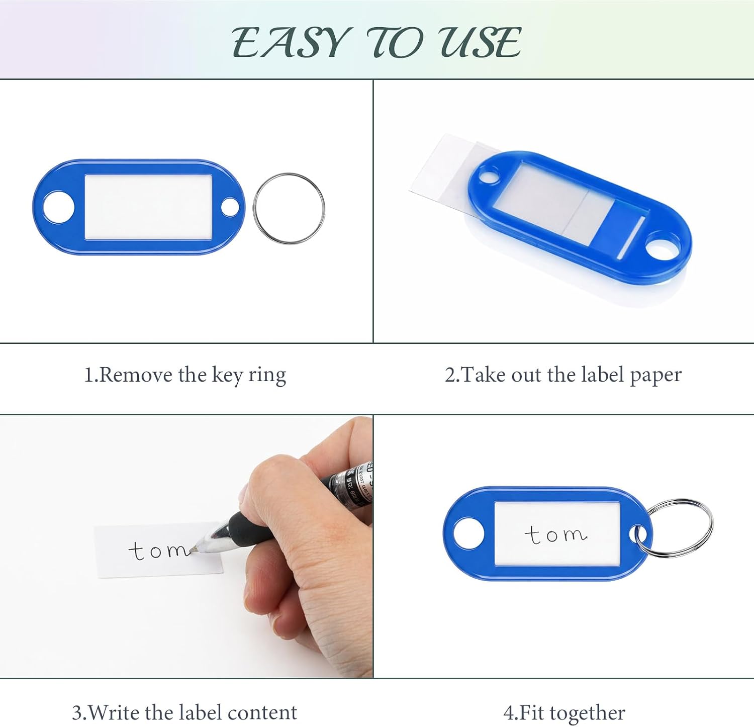 30 Pcs Plastic Key Tags with Labels, Key Labels with Window and Split Ring for Keys, Luggage, ID Name, Home Office Organization, Gifts & Favors (Blue) image 4