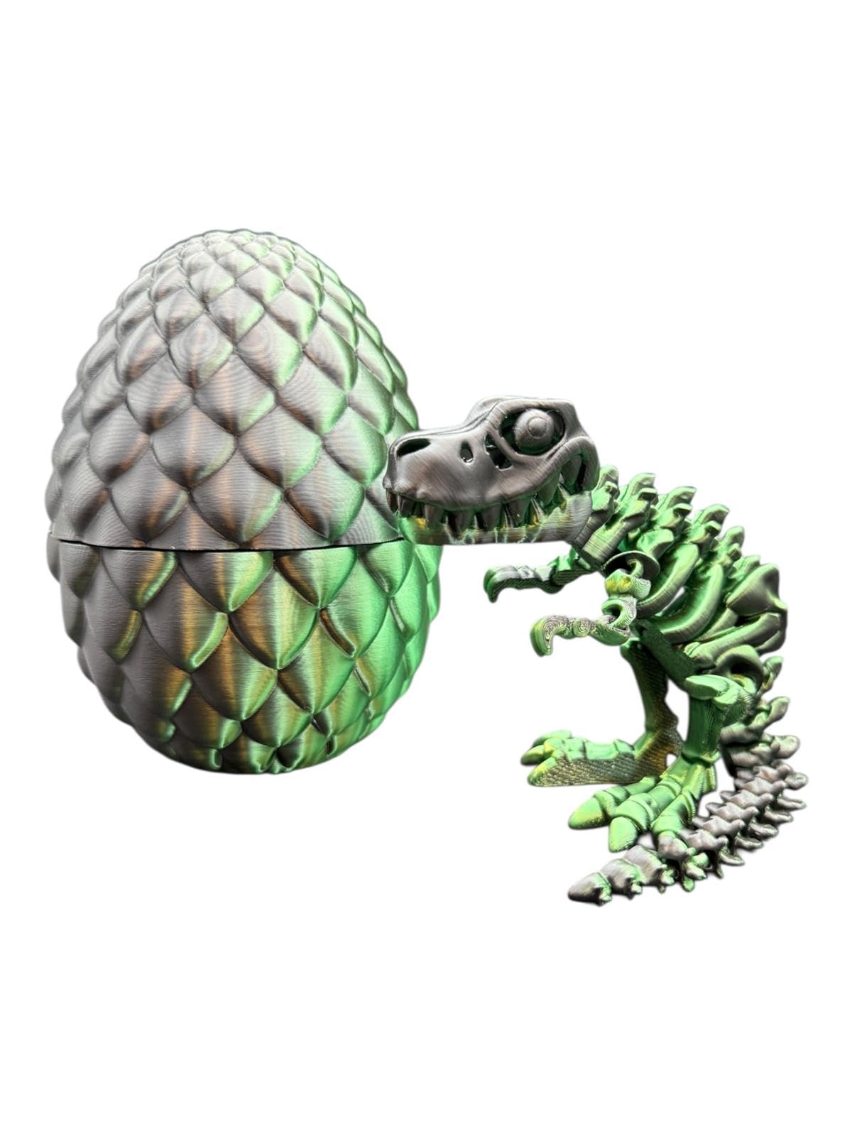3D Printed T Rex Skeleton Structure Figure – Flexible Articulated Tyrannosaurus Rex Fidget Toy – Poseable Animal Model with Movable Joints, Collectible Dinosaur Toy for Kids & Adults - GreenBlack