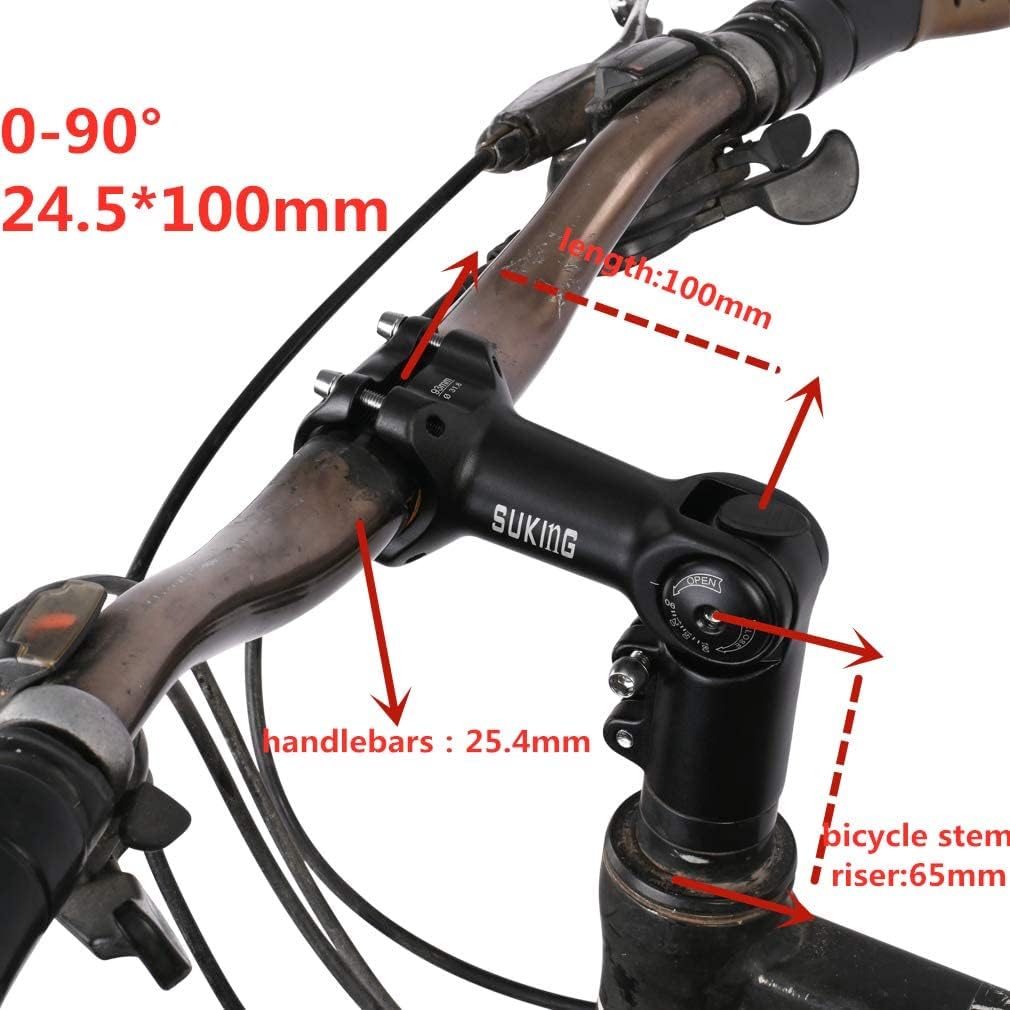 BESNIN Adjustable Bike Stem 0-90 Degree 31.8mm or 25.4mm，60mm or 90mm or 93mm or 100mm, Adjustable MTB Stem Black or Red Mountain Bike Handlebar Stem for Bicycle, Road Bike, MTB