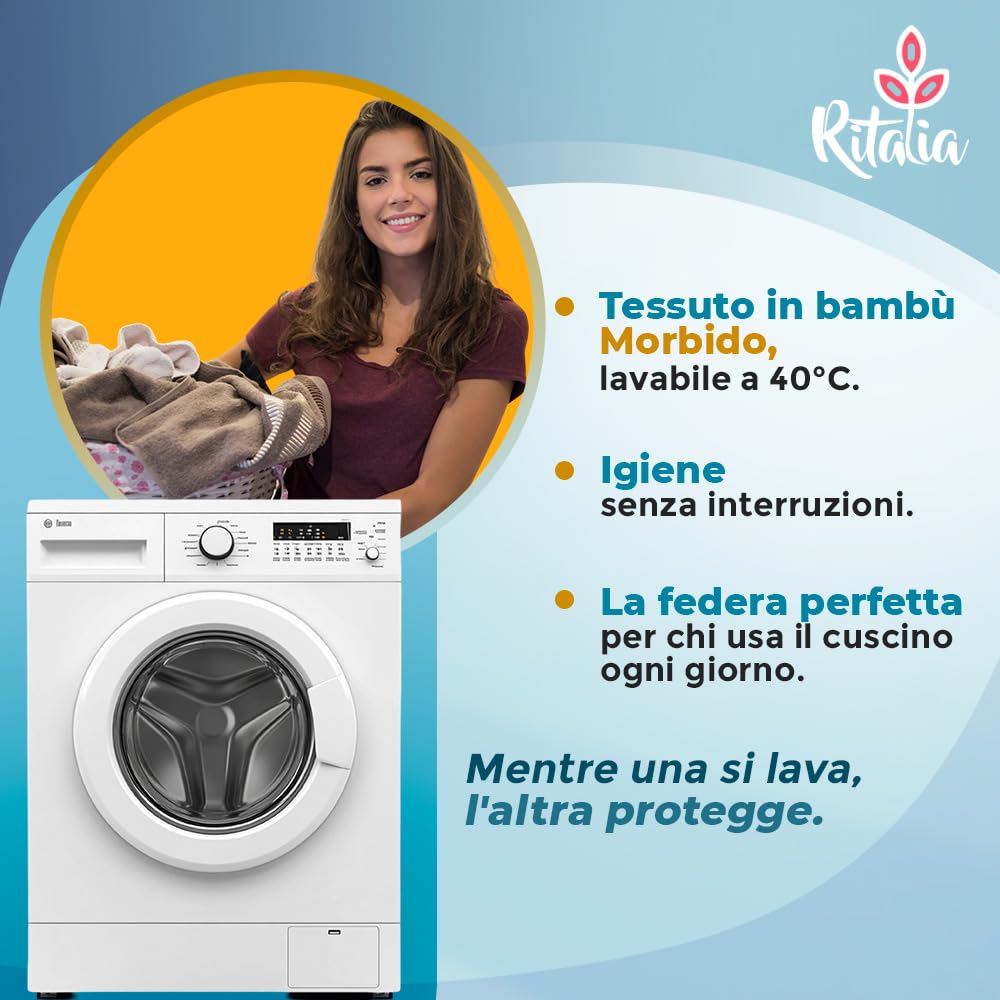 Federa di Ricambio per Cuscino Cuneo 90x65x20 Bambù OEKO-TEX Lavabile