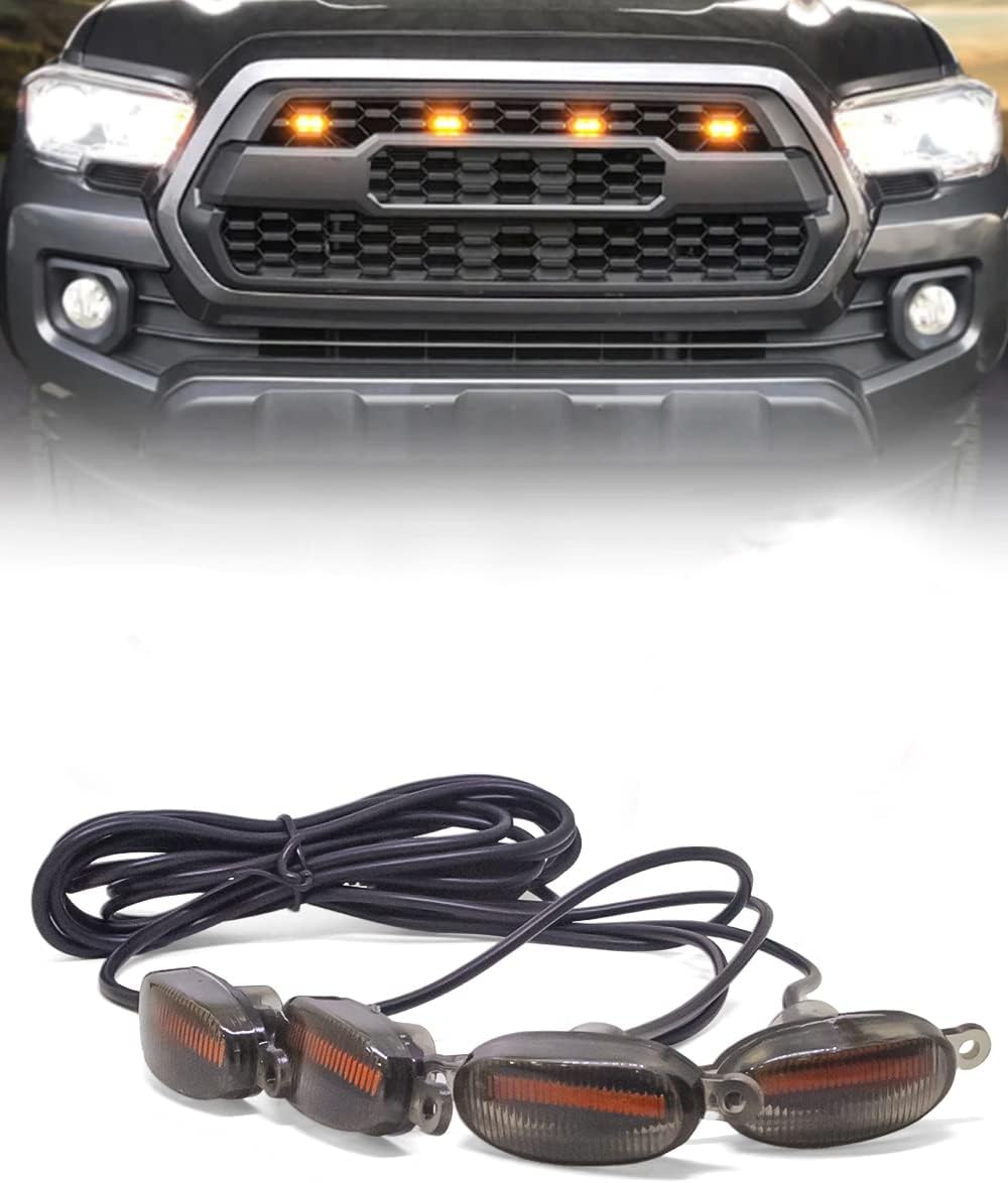 FABTEC Universal 4 X 4 Daytime Running Light Led Car Grill Raptor Style Emergency Warning Off-Roading Light for All Car/Truck/SUV (Yellow) (Set of 4 Pcs)