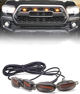 Universal 4 X 4 Daytime Running Light Led Car Grill Raptor Style Emergency Warning Off-Roading Light for All Car/Truck/SUV (Yellow) (Set of 4 Pcs)