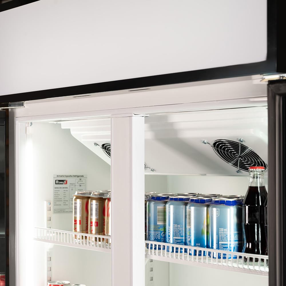 Cleiton® Armario Expositor Refrigerador 2 Puertas de Cristal 600 Litros Doble Cristal Templado Refrigeracion Ventilada Antivaho 1000x570x1980 mm | Vitrina Expositora Refrigerada | Nevera Frio Bebidas