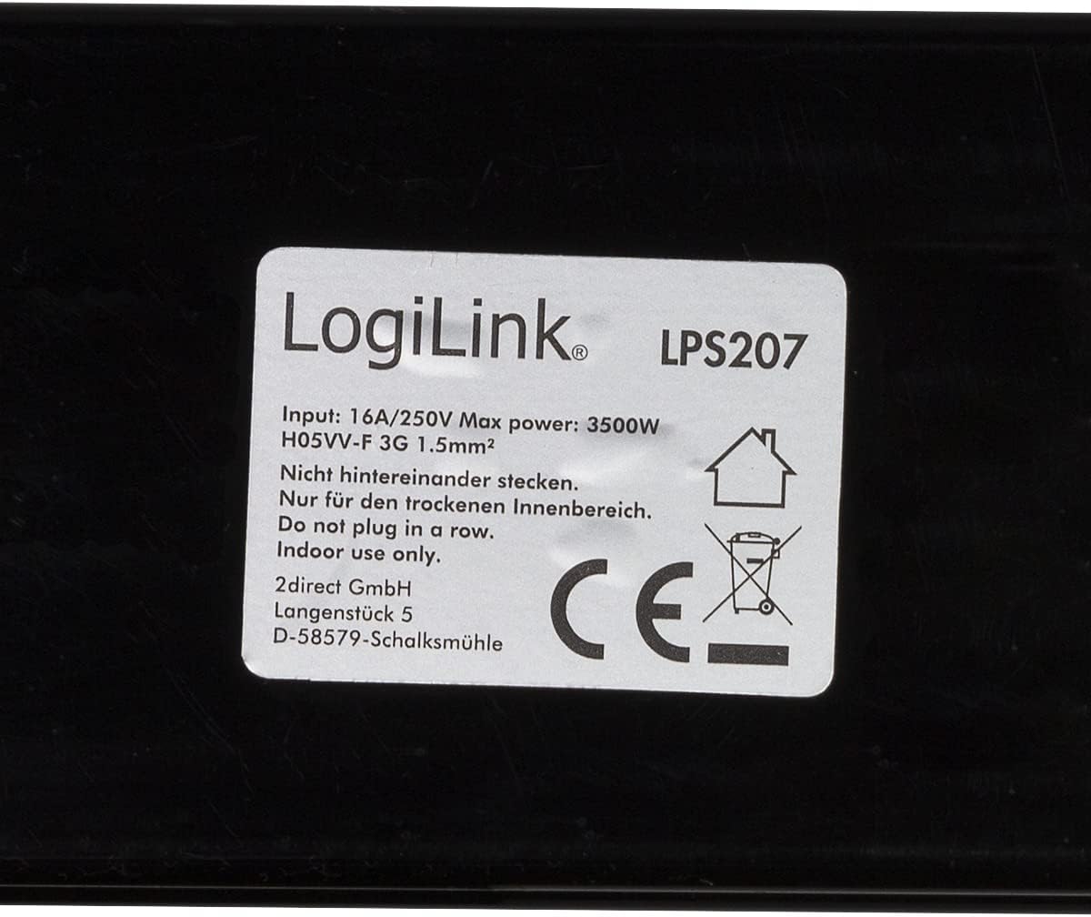LogiLink Steckdosenleiste, 8-fach, mit Schalter,weiß/schwarz