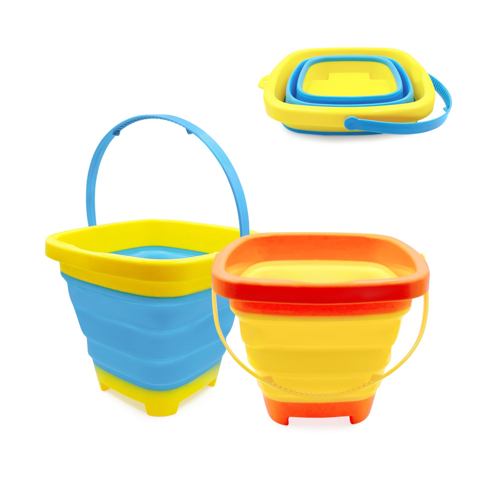 Beach Bucket for Kids, 2 Pack Collapsible Sand Bucket & Water Pails with Handles, Beach Sand Toys for Boys Girls Children Summber Beach Camping, Travel Outdoor Play