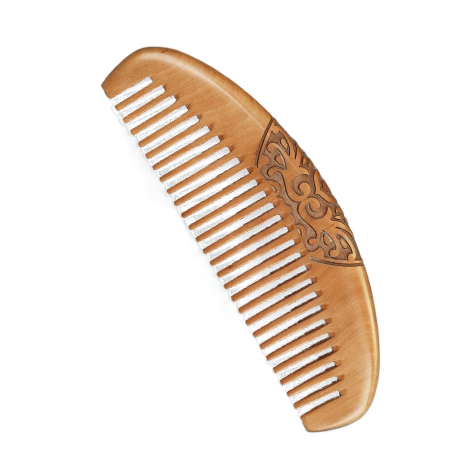 Pettine per Capelli in Legno, Pettine semicircolare Antistatico in Legno, Denti Larghi e Denti Fini, districante in Legno Fatto a Mano H (Denti Larghi A)