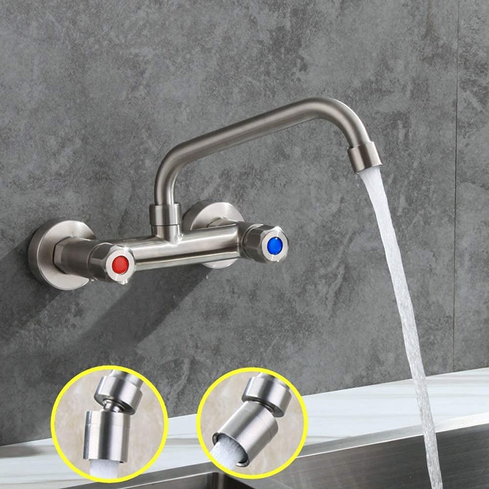 SaryEdge Faucets,in-Wall Hot and Cold Double Hole Faucet Kitchen 304 Stainless Steel Mop Pool Sink Rotate Taps,C,C,C,C